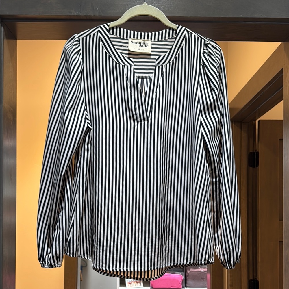 Nautica Women's Black and White Striped Top